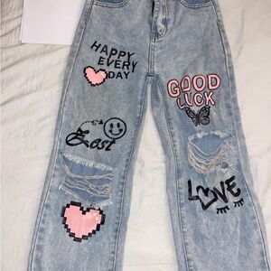 Women's Light Blue Graphic Jeans